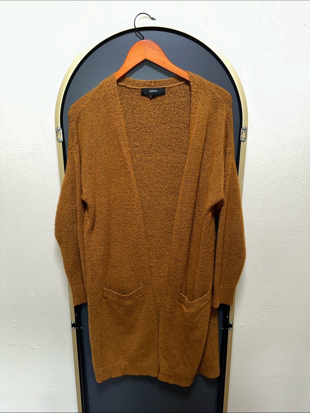 Forever 21 Chunky Knit Open-Front Cardigan in Rust Brown